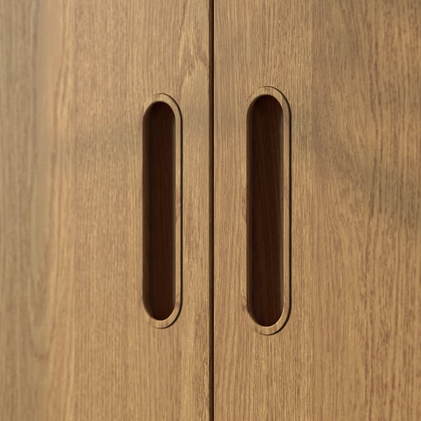 PAX / TONSTAD wardrobe combination, grey-beige/oak veneer glass, 250x60x236 cm