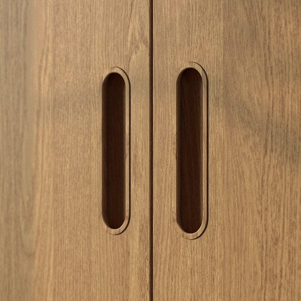 Ikea PAX / TONSTAD - Wardrobe combination, grey-beige/oak veneer glass, 250x60x236 cm