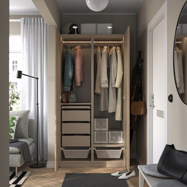 Ikea PAX / TONSTAD - Wardrobe combination, grey-beige/oak veneer, 100x60x201 cm