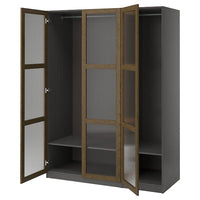 PAX / TONSTAD wardrobe combination, dark grey brown/stained oak veneer glass, 150x60x201 cm