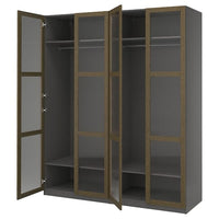 PAX / TONSTAD wardrobe combination, dark grey brown/stained oak veneer glass, 200x60x236 cm