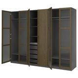 PAX / TONSTAD wardrobe combination, dark grey brown/stained oak veneer glass, 300x60x236 cm