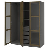 PAX / TONSTAD wardrobe combination, dark grey brown/stained oak veneer glass, 150x60x201 cm