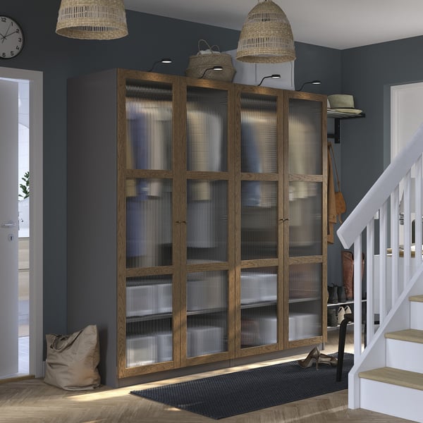 PAX / TONSTAD wardrobe combination, dark grey brown/stained oak veneer glass, 200x60x201 cm