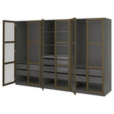 PAX / TONSTAD wardrobe combination, dark grey brown/stained oak veneer glass, 300x60x201 cm