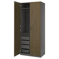 PAX / TONSTAD wardrobe combination, dark grey/brown stained oak veneer, 100x60x236 cm