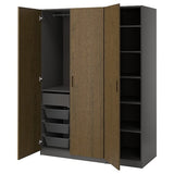 PAX / TONSTAD wardrobe combination, dark grey/brown stained oak veneer, 150x60x201 cm