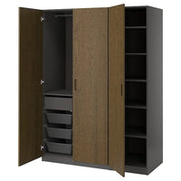 PAX / TONSTAD wardrobe combination, dark grey/brown stained oak veneer, 150x60x201 cm