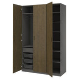 PAX / TONSTAD wardrobe combination, dark grey/brown stained oak veneer, 150x60x236 cm