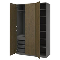 PAX / TONSTAD wardrobe combination, dark grey/brown stained oak veneer, 150x60x236 cm