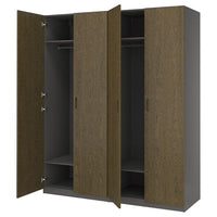 PAX / TONSTAD wardrobe combination, dark grey/brown stained oak veneer, 200x60x236 cm