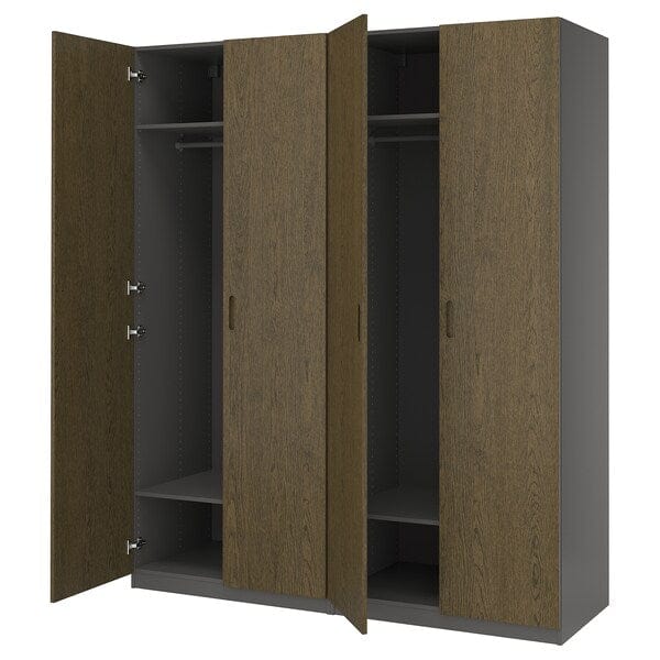 Ikea PAX / TONSTAD - Wardrobe combination, dark grey/brown oak veneer/stainless,200x60x236 cm