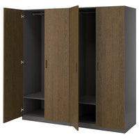 PAX / TONSTAD wardrobe combination, dark grey/brown stained oak veneer, 200x60x201 cm