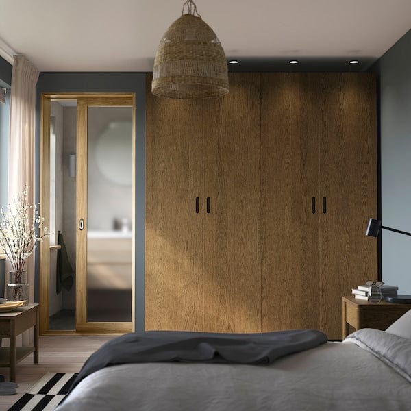 Ikea PAX / TONSTAD - Wardrobe combination, dark grey/brown oak veneer/stainless,200x60x236 cm