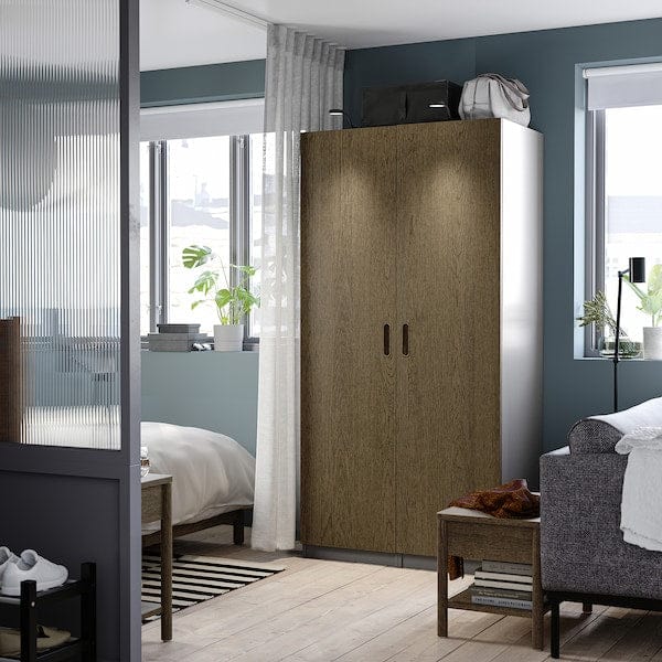 Ikea PAX / TONSTAD - Wardrobe combination, dark grey/brown oak veneer/stained,100x60x201 cm