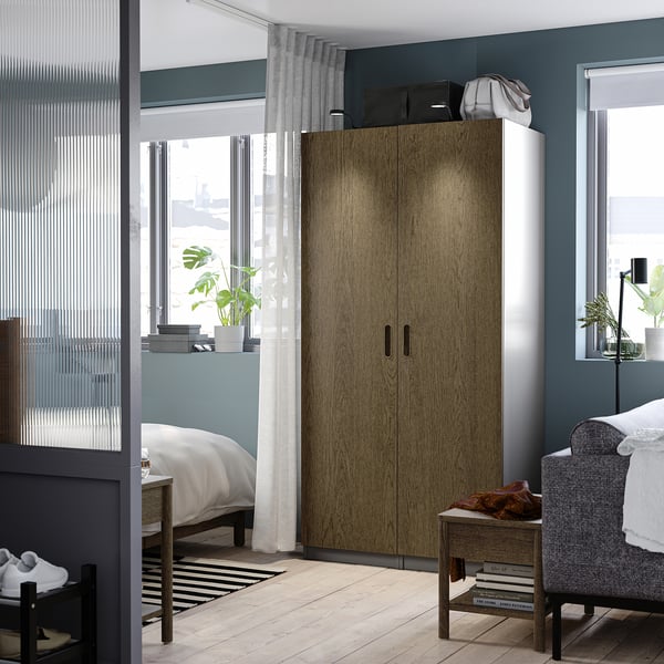 PAX / TONSTAD wardrobe combination, dark grey/brown stained oak veneer, 100x60x201 cm