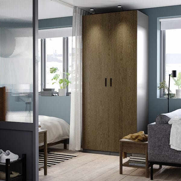 Ikea PAX / TONSTAD - Wardrobe combination, dark gray/brown oak veneer/mordant,100x60x236 cm