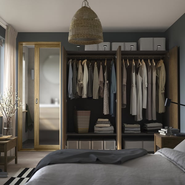 PAX / TONSTAD wardrobe combination, dark grey/brown stained oak veneer, 200x60x201 cm