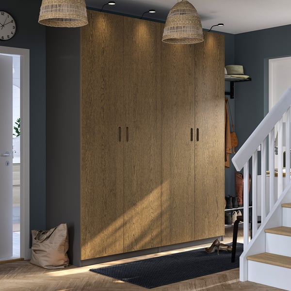 PAX / TONSTAD wardrobe combination, dark grey/brown stained oak veneer, 200x60x236 cm