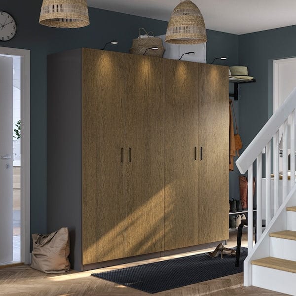 Ikea PAX / TONSTAD - Wardrobe combination, dark grey/brown oak veneer/stained,200x60x201 cm