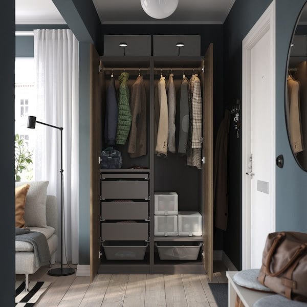 Ikea PAX / TONSTAD - Wardrobe combination, dark grey/brown oak veneer/stained,100x60x201 cm