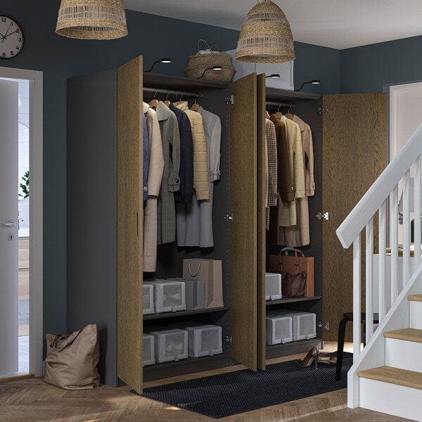 Ikea PAX / TONSTAD - Wardrobe combination, dark grey/brown oak veneer/stained,200x60x201 cm