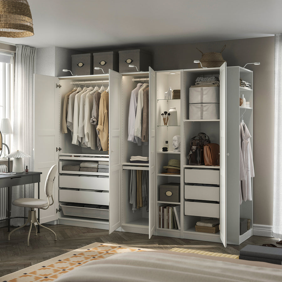 PAX / TYSSEDAL wardrobe combination, white white/white, 255x60x201 cm