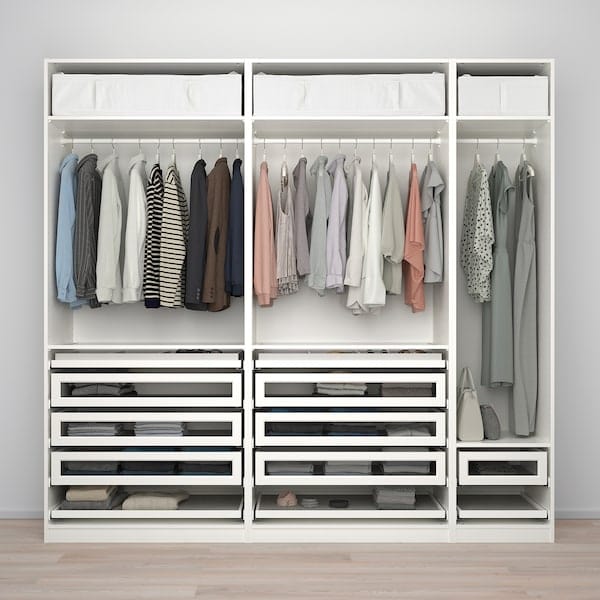 Ikea PAX / TYSSEDAL - Wardrobe combination, white/glass white,250x60x236 cm