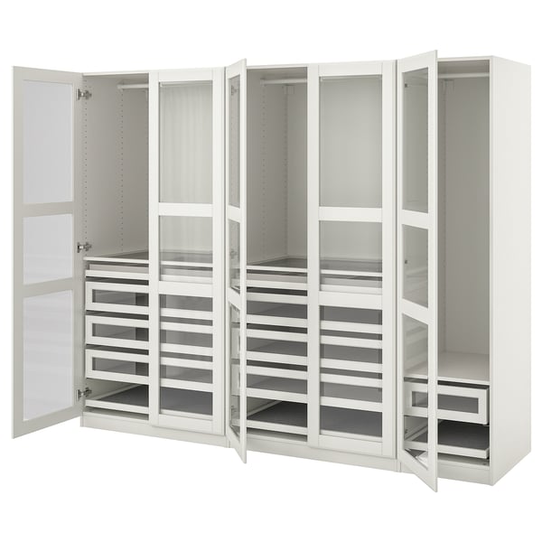 PAX / TYSSEDAL wardrobe combination, white/white glass, 250x60x201 cm