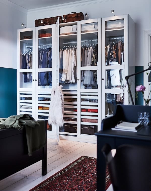 Ikea PAX / TYSSEDAL - Wardrobe combination, white/glass white,250x60x236 cm