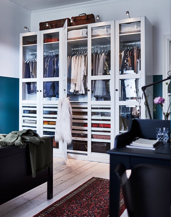 PAX / TYSSEDAL wardrobe combination, white/white glass, 250x60x236 cm