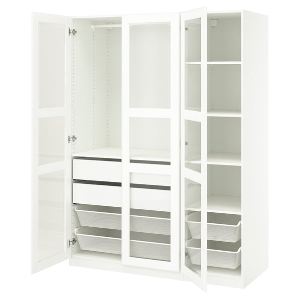 PAX / TYSSEDAL wardrobe combination, white/white glass, 150x60x201 cm