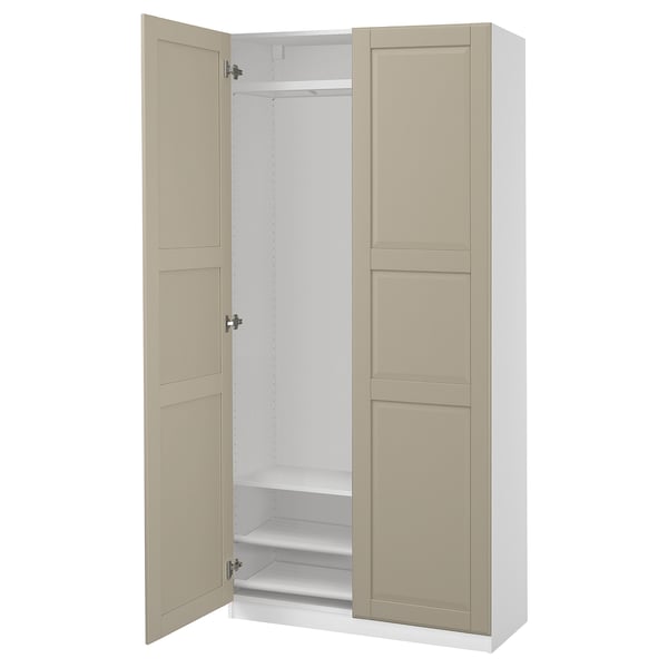 PAX / TYSSEDAL wardrobe combination, white/grey-beige, 100x38x201 cm