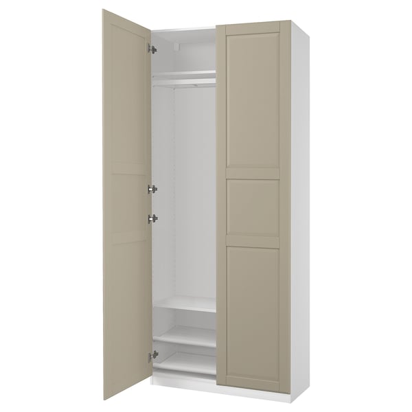PAX / TYSSEDAL wardrobe combination, white/grey-beige, 100x38x236 cm