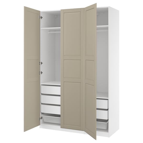 PAX / TYSSEDAL wardrobe combination, white/grey-beige, 150x60x236 cm
