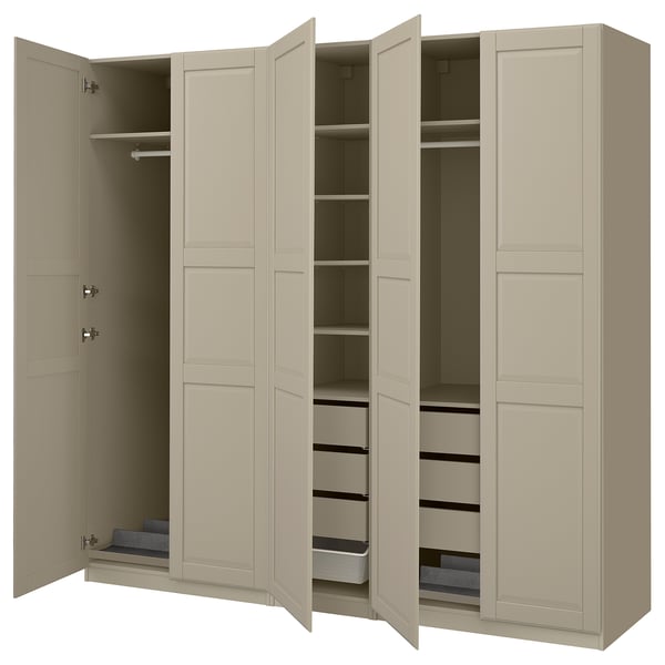 PAX / TYSSEDAL wardrobe combination, grey-beige/grey-beige, 250x58x236 cm