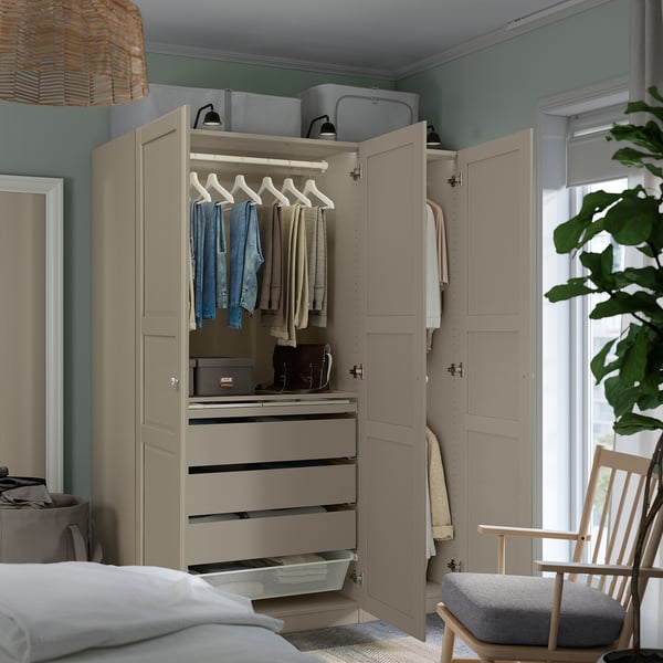 PAX / TYSSEDAL wardrobe combination, grey-beige/grey-beige, 150x60x201 cm