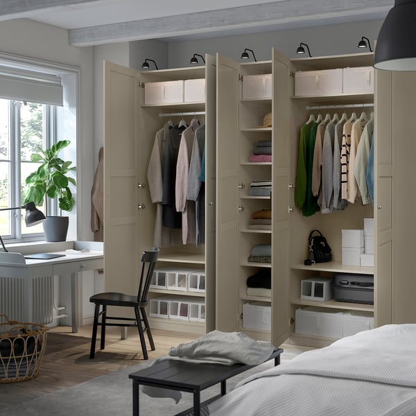 PAX / TYSSEDAL wardrobe combination, grey-beige/grey-beige, 250x60x236 cm