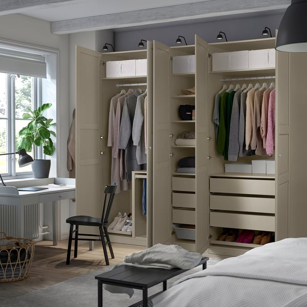 PAX / TYSSEDAL wardrobe combination, grey-beige/grey-beige, 250x58x236 cm