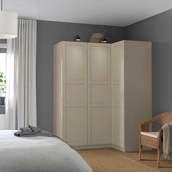 PAX / TYSSEDAL corner wardrobe, grey-beige/grey-beige, 161/111x201 cm