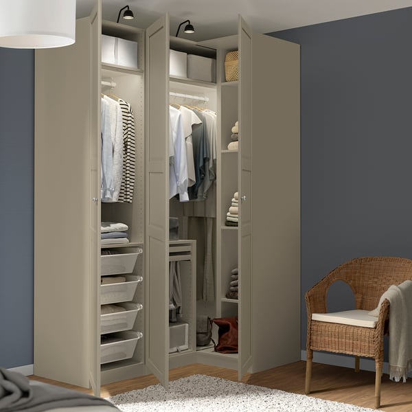 PAX / TYSSEDAL corner wardrobe, grey-beige/grey-beige, 161/111x236 cm