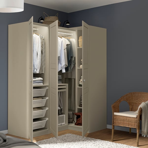 PAX / TYSSEDAL corner wardrobe, grey-beige/grey-beige, 161/111x201 cm