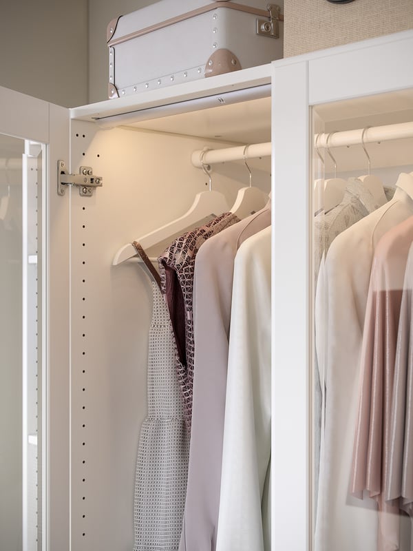 PAX / TYSSEDAL wardrobe, white/white glass, 200x60x201 cm
