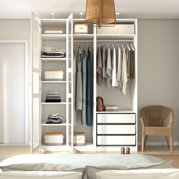PAX / TYSSEDAL wardrobe, white/white glass, 175x58x236 cm