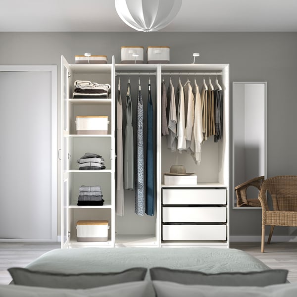 PAX / TYSSEDAL wardrobe, white/white glass, 175x60x201 cm