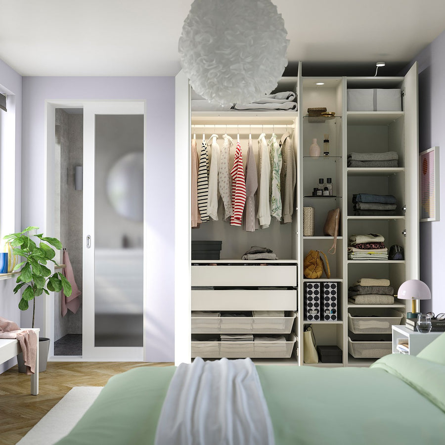 PAX / VIKANES wardrobe combination, white white/white, 185x60x236 cm