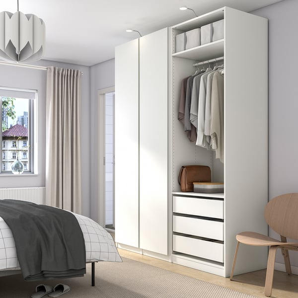 PAX / VIKANES wardrobe, white/white, 175x60x236 cm