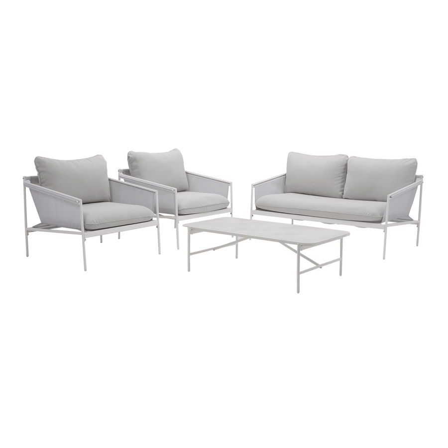 Bricocenter COFFEE SET NATERIAL SIGMA 4 SEATER WHITE STEEL WITH GLASS COFFEE TABLE TOP