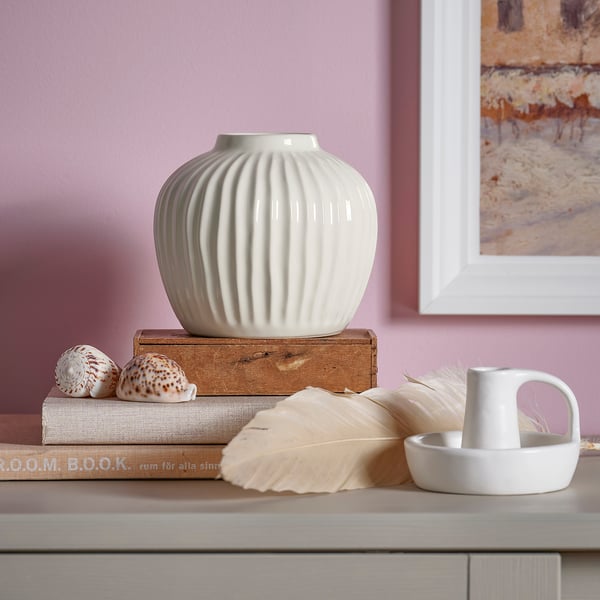 PELARBJÖRK vase, white, 14 cm