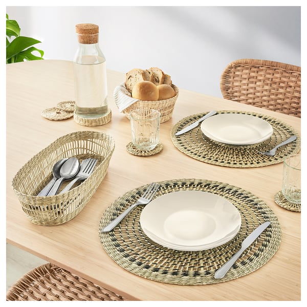 PENNFISK place mat, natural/sedge handmade, 37 cm